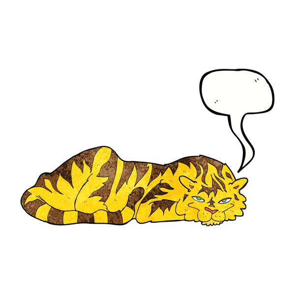 Dibujos animados tigre descansando con burbuja de habla — Vector de stock