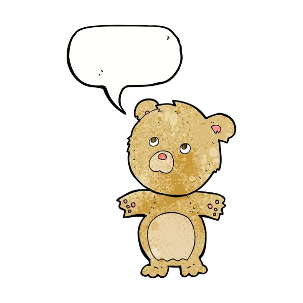 Cartone animato orsacchiotto divertente con la bolla discorso — Vettoriale Stock