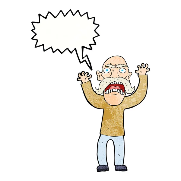 Hombre viejo enojado de dibujos animados con burbuja de habla — Vector de stock
