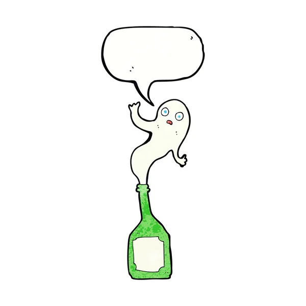 Fantasma cartone animato in bottiglia con bolla discorso — Vettoriale Stock