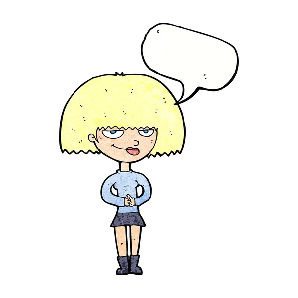 Femme rusée dessin animé avec bulle de parole — Image vectorielle