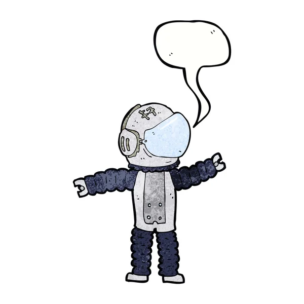 Cartoon-Astronaut greift nach Sprechblase — Stockvektor