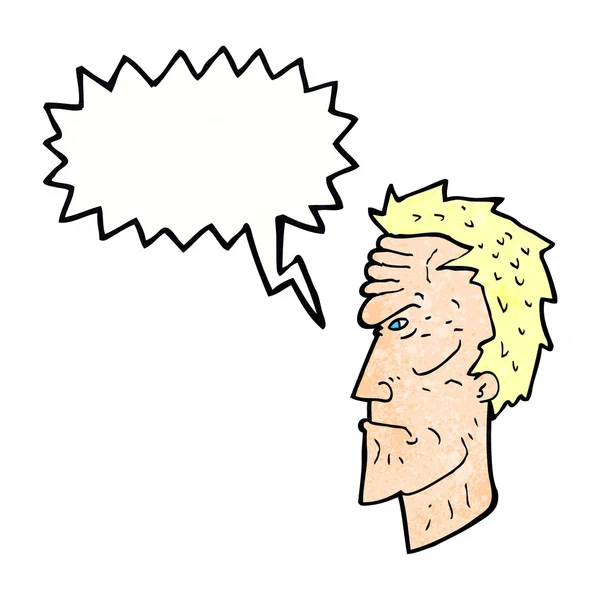 Caricatura enojado cara con el habla burbuja — Vector de stock