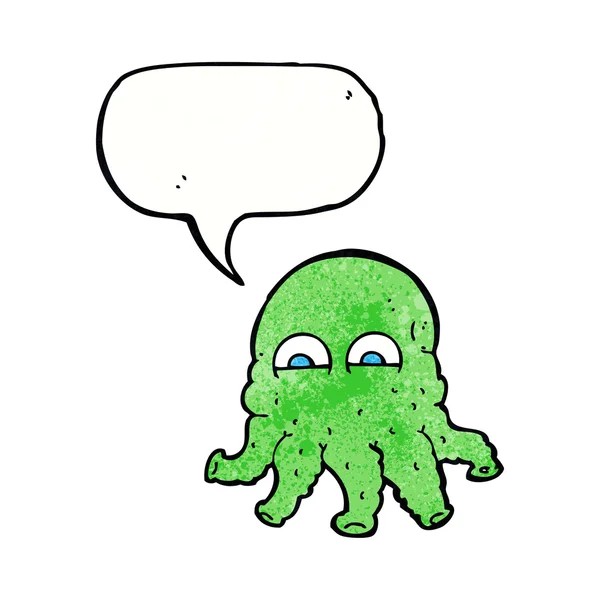 Cara de calamar alienígena de dibujos animados con burbuja de habla — Vector de stock