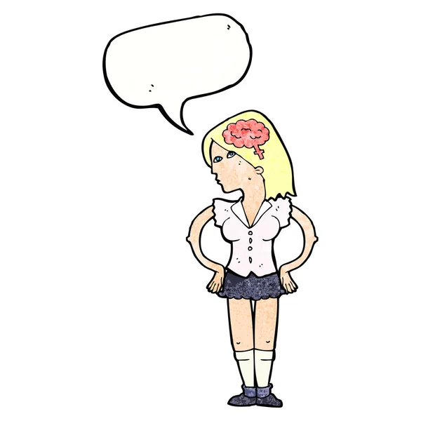 Karikatür akıllı kadın ile konuşma balonu — Stok Vektör