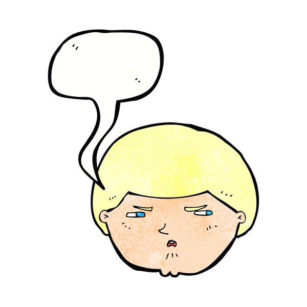 Γελοιογραφία ενοχλημένος άνθρωπος με φούσκα ομιλία — Διανυσματικό Αρχείο