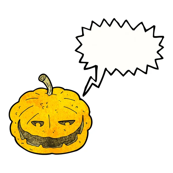 Cartoon halloween pompoen met spraakbel — Stockvector