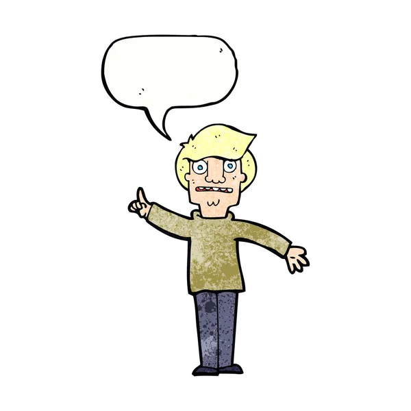 Hombre de dibujos animados haciendo una pregunta con burbuja de habla — Vector de stock