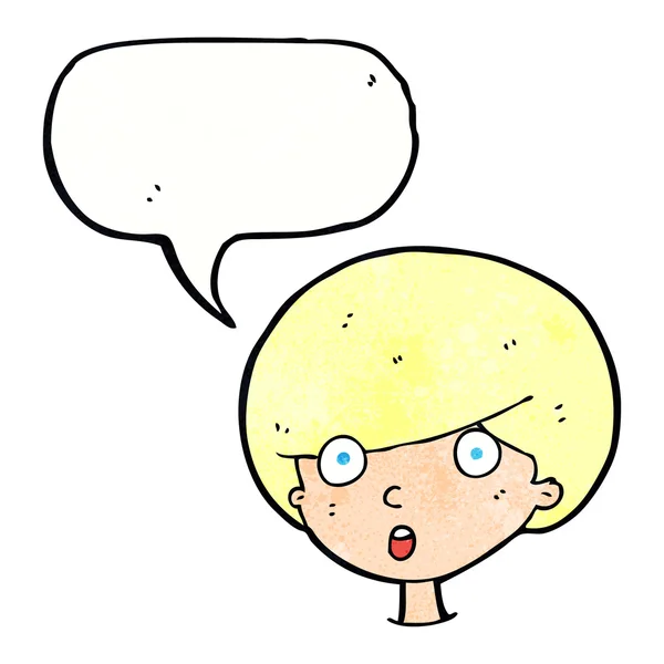 Dibujos animados chico sorprendido con burbuja del habla — Vector de stock