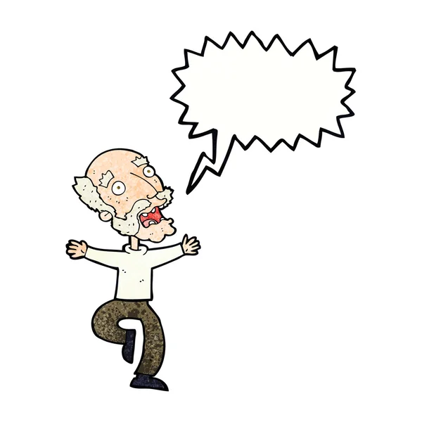 Cartoon old man having a fright with speech bubble — Stock Vector