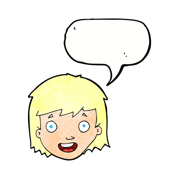 Cartoon happy female face with speech bubble — Stock Vector