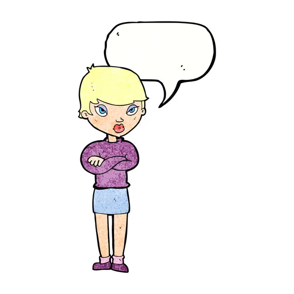 Karikatur nervt Frau mit Sprechblase — Stockvektor