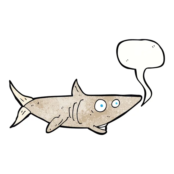 Dessin animé requin heureux avec bulle de parole — Image vectorielle