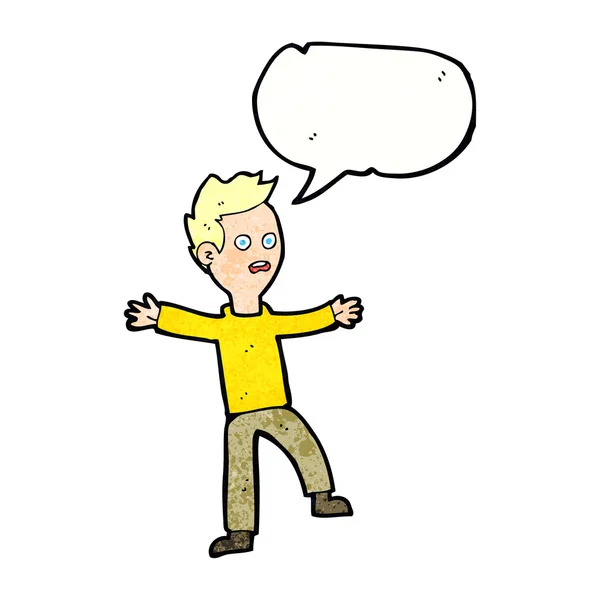 Cartoon startled boy with speech bubble — Stock Vector