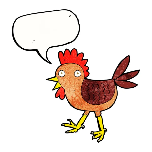 Divertido de dibujos animados de pollo con burbuja de habla — Vector de stock