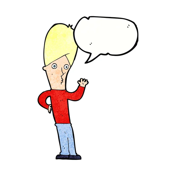 Homem dos desenhos animados acenando com bolha de fala —  Vetores de Stock