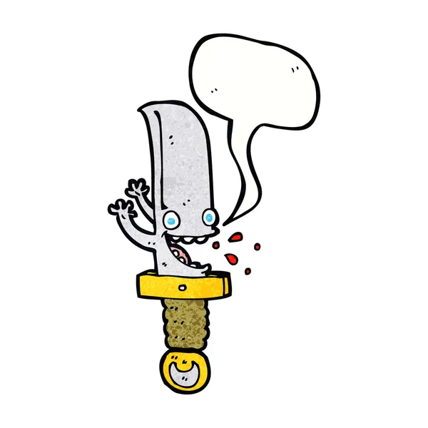 Cuchillo loco personaje de dibujos animados con burbuja de habla — Vector de stock