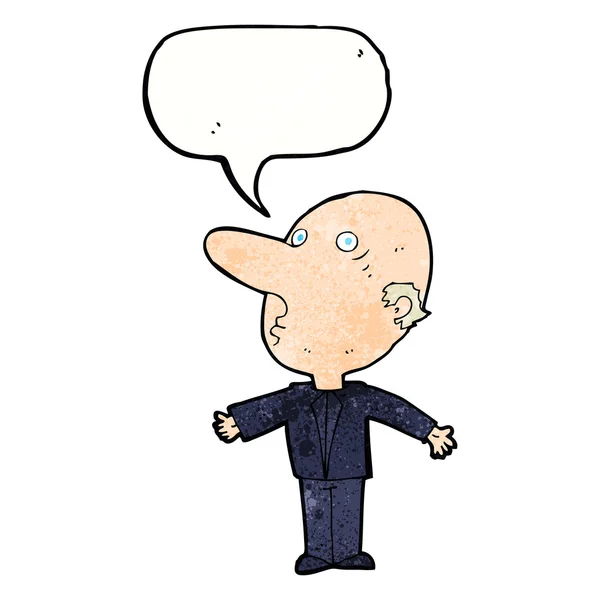 Cartone animato confuso uomo di mezza età con bolla discorso — Vettoriale Stock