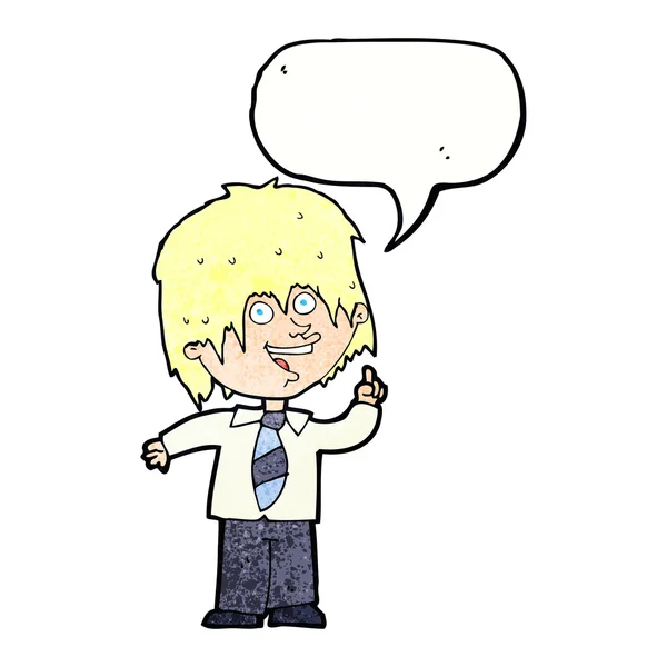 Kreslený školní kluk s nápadem s hlasovou bublinou — Stockový vektor