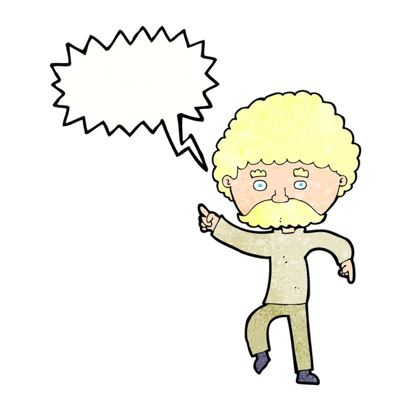 Γελοιογραφία εβδομήντα στυλ άνθρωπος ντίσκο χορό με φούσκα ομιλία — Διανυσματικό Αρχείο