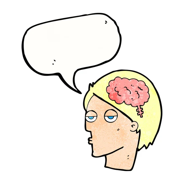Kreslená hlava se symbolem mozku s bublinou řeči — Stockový vektor