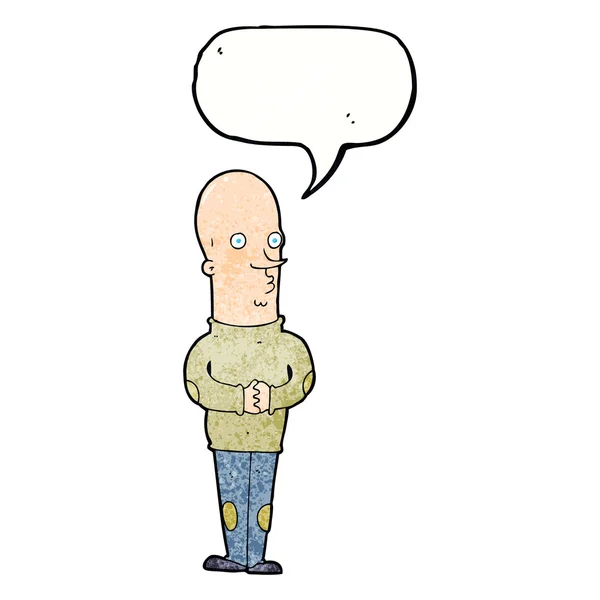 Γελοιογραφία αστείο φαλακρός άνθρωπος με φούσκα ομιλία — Διανυσματικό Αρχείο