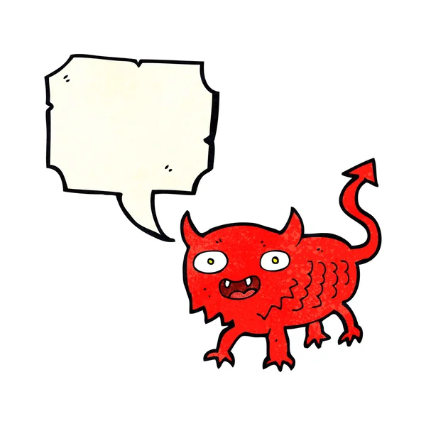 Cartoon kleine demon met spraakzeepbel — Stockvector