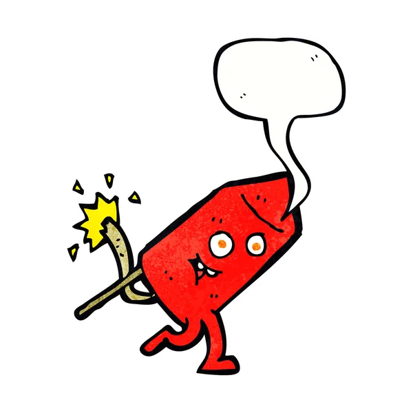 Cartoon grappig vuurwerk karakter met spraakbel — Stockvector