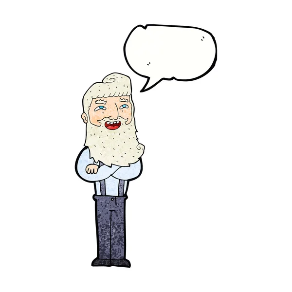 Dibujos animados hombre feliz con barba con burbuja de habla — Vector de stock