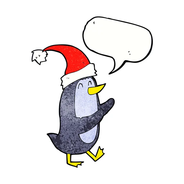 Pingüino de Navidad de dibujos animados con burbuja de habla — Archivo Imágenes Vectoriales