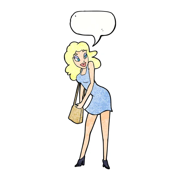 吹き出し付きハンドバッグの探している漫画の女性 — ストックベクタ