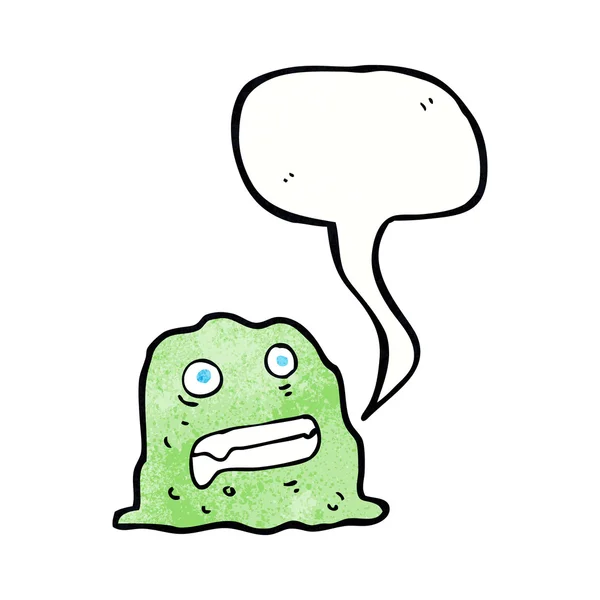 Cartoon slime creature with speech bubble — Stock Vector