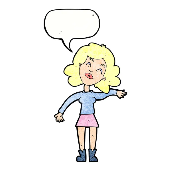 Cartoon woman only joking with speech bubble — Stock Vector