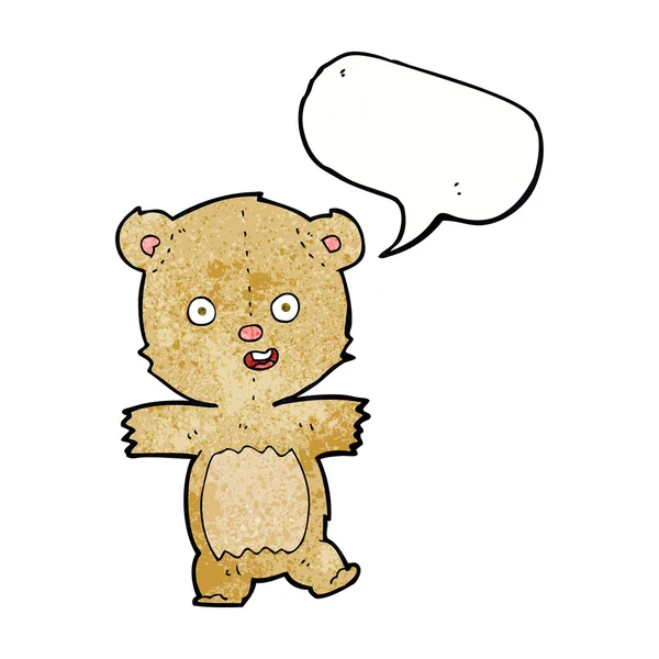 Cartoon tanzender Teddybär mit Sprechblase — Stockvektor