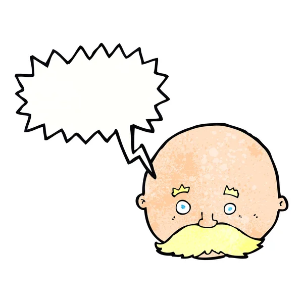 Karikatur Glatzkopf mit Schnurrbart mit Sprechblase — Stockvektor