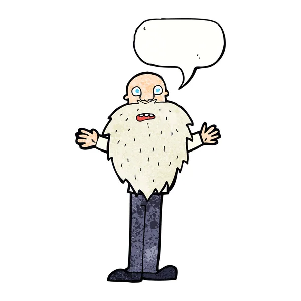 Cartoon bearded old man with speech bubble — Stock Vector