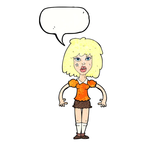 Cartoon menina luta com bolha de fala — Vetor de Stock