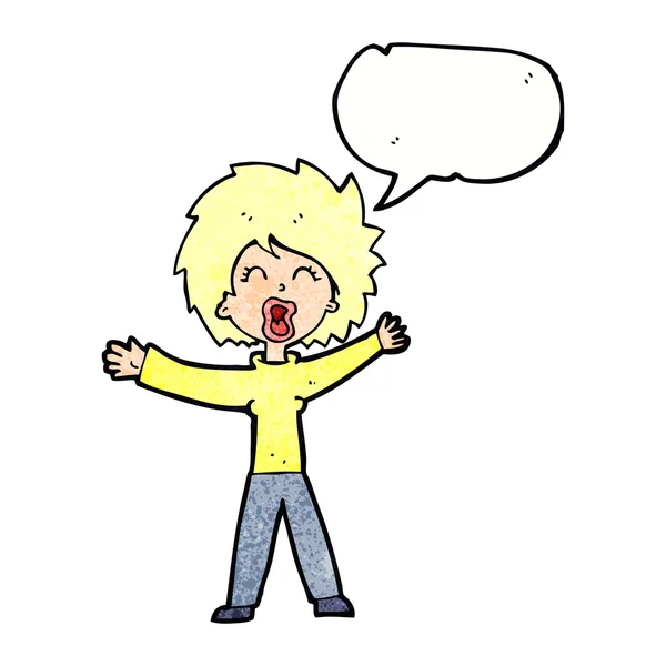 Mujer de dibujos animados gritando con la burbuja del habla — Vector de stock