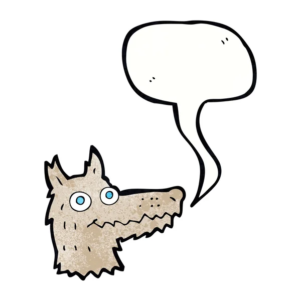 Cartoon wolf hoofd met spraakbel — Stockvector
