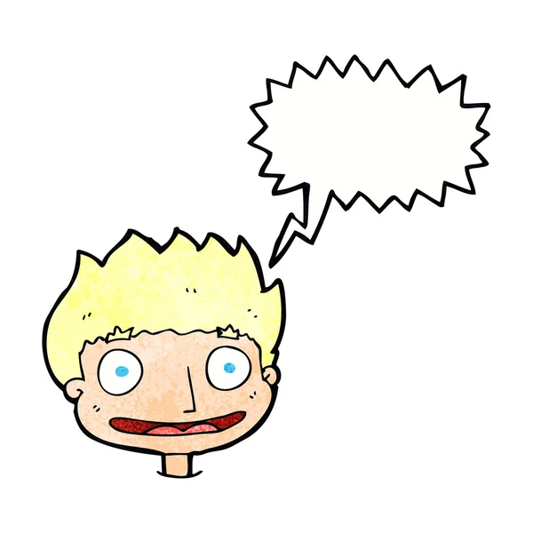 Kreslený šťastný chlapec s bublinou řeči — Stockový vektor