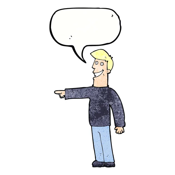 Dibujos animados apuntando hombre con burbuja del habla — Vector de stock