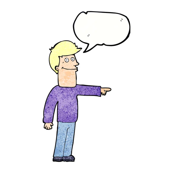 Uomo dei cartoni animati che punta con bolla discorso — Vettoriale Stock