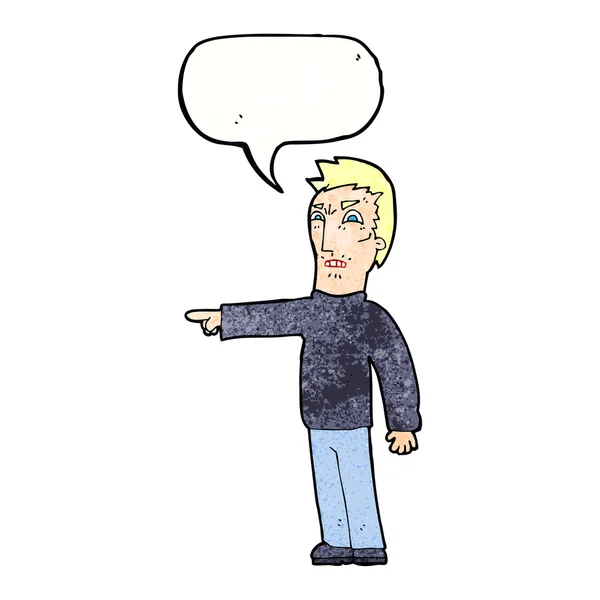 Dibujos animados hombre enojado señalando con la burbuja del habla — Vector de stock