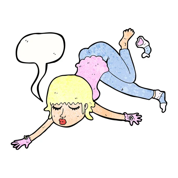 Cartoon vrouw zweven met spraak zeepbel — Stockvector