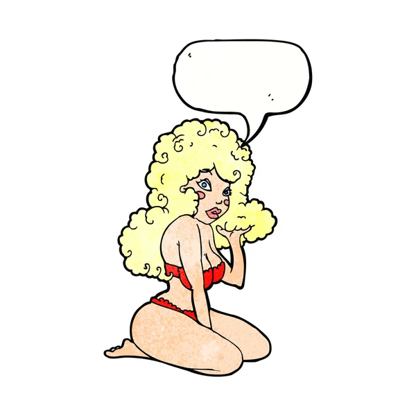 Dibujos animados pin up chica con el habla burbuja — Vector de stock