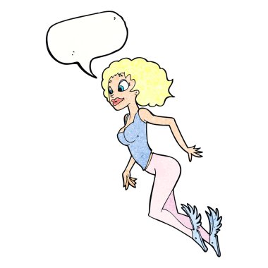 çizgi film, kadın konuşma balonu ile uçuş