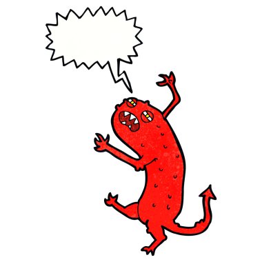 Konuşma balonu olan küçük bir canavar.