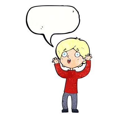 Çizgi film, konuşma balonlu korkmuş adam.