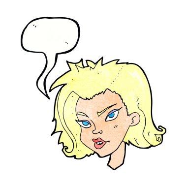 Konuşma baloncuklu bir kadın yüzü.