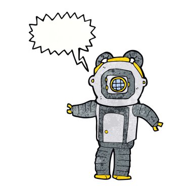 Konuşma baloncuğu ile derin deniz dalgıcı çizgi filmi